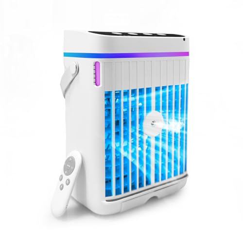 Deyuantang 4-in-1 Portable Air Conditioner - Mini Air Cooler with 3 Speed Settings, Cool Mist Function, Timer Modes & 7-Color LED Lights - Personal Air Cooler for Home, Bedroom & Office