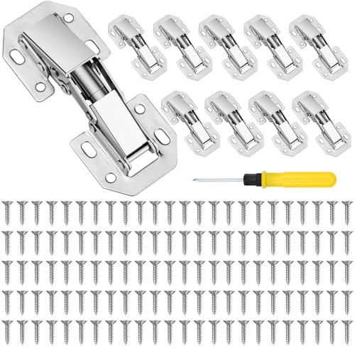 10 PCS 77×32.5mm Cabinet Hinges, 90 Degrees Soft Close Hinge, Kitchen Cupboard Hinges with 120 Screws and Double-Ended Screwdriver, Hinge for Cupboard Cabinet Wardrobe