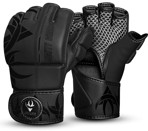 Mighty Gears Matte Black MMA Gloves Martial Arts Mitts Grappling Sparring Men Muay Thai Cage Fighting Boxing Combat Sports Women pink UFC Punching Bag Training (Black, M)