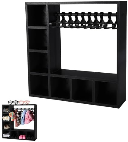 Puppen Schrank, 20x20x5cm Puppenkleiderschrank aus Kunststoff mit 10 Kleiderbügel zum Ordnen Kleidung Schuhen Hüten Sonnenbrillen Taschen Verschiedenen Outfits und Accessoires(Schwarz)