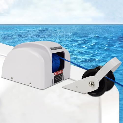 VNATWGOO 12V Electric Anchor Winch, Automatic Boat Anchor Winch with LED Light, 318kg Lift Capacity 31m Rope, Rem0te Control for Pontoon Yacht Deck Boat CordlessControl