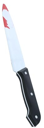 Coltello insanguinato da 30 cm, coltello finto per Halloween, con manico nero, per costume da serial killer, accessorio per travestimento da slasher
