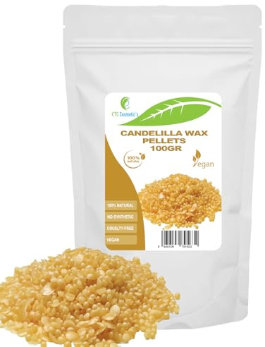 Cera de candelilla en perlas - 100 g - Sustituto natural de la cera de abeja para cosméticos caseros, bálsamos labiales, lociones y velas | Espesante y emulsionante 100% puro y de origen vegetal