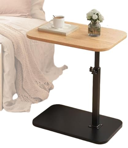 Tavolo da spuntino a forma di C – Scrivania regolabile minimalista in legno con ruote per soggiorno, camera da letto, ufficio, versatile tavolino girevole