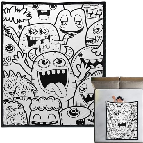 Konstnärligt täcke - tygöverkast 149,9 x 127 cm, interaktiv färgläggning, kreativt och mjukt stort multifunktionslager, varm och hållbar funktion för flickor, tonårsflickor, f