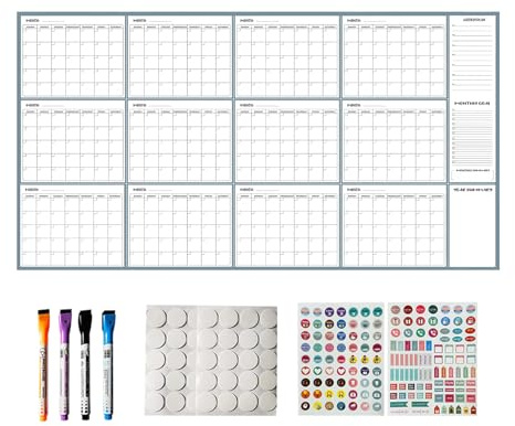 Calendario De Borrado En Para Pared - Planificador Sin Fecha De 55 X 34 Pulgadas Con Marcadores Y Pegatinas Magnéticas | Calendario De Pared De Oficina Para Hombres, Mujeres, Estudiantes, Profeso
