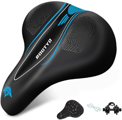 ROGTYO® Cykelsadel med minnesskum 3.0, gelcykelsits, bredare, mjuk, bekväm andningsaktiv stötdämpande, ergonomisk cykelsadel med vattentätt skydd (blå)