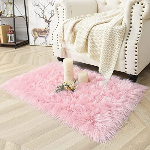 HLZDH Alfombra de imitación de Piel de Cordero Lujosa Suave Lana Artificial Alfombra para salón Dormitorio baño sofá Silla cojín (Rectangular Rosa, 60 X 90 CM)