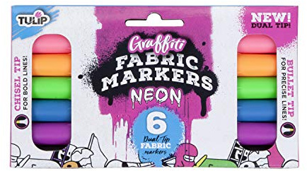 Tulip Permanent Fabric Markers, Dual Tip Graffiti 6-Pack, Neon