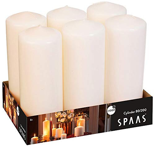 Spaas 6 Unscented Pillar Candle 80/200 mm, ± 100 Hours, Ivory