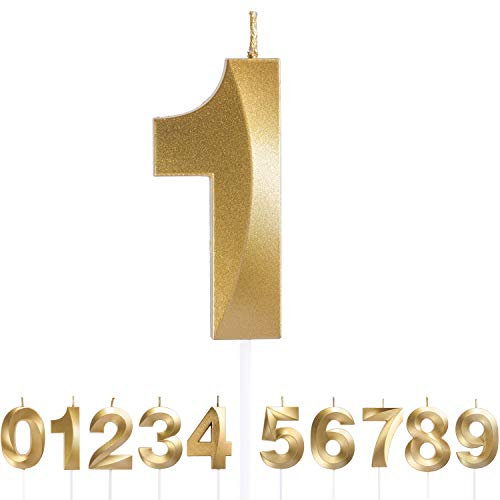 URAQT - Velas numéricas de cumpleaños, color dorado y número de velas adecuadas para cumpleaños, aniversarios de boda, ceremonias de graduación, fiesta (7 cm, número 1)