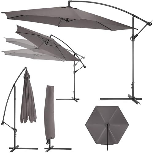 TecTake® Parasol de Jardin Exterieur Parasol Déporté Héxagonal à manivelle Cadre en Acier, Ø 350 cm, Inclinaison réglable, Protection UV, Résistant au vent, Housse de protection pour Parasols incluse