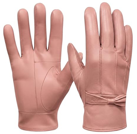 Gants en cuir pour femme avec doublure polaire douce et colorée en cuir véritable pour l'hiver - Rose - M/L