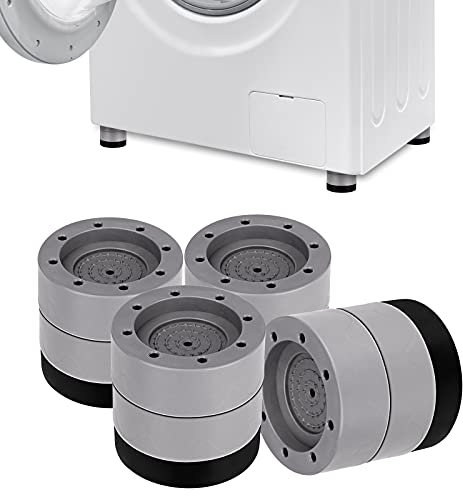 BUDOCI 4 Stück Vibrationsdämpfer, 3.5-6 cm, Kunstharzfaserkunststoff und TPU, Grau, Rund für Waschmaschine, Trockner, Kühlschrank