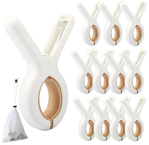 PAMISO 12 PCS Beach Towel Clip, Cloth Pins, Quilt Drying Clip, Plastic Clothespins, Strong Grip Holder to Dry Laundry on Clothesline and Hanging Rack(Small)