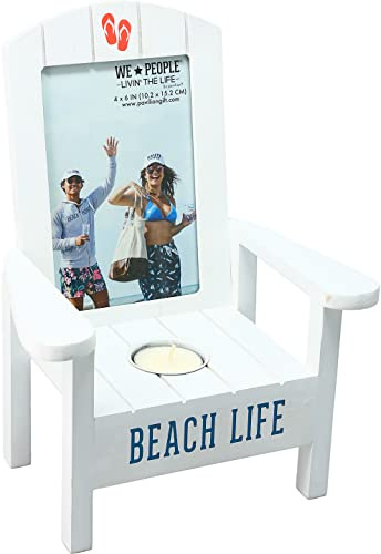 Pavilion Gift Company - Beach Life - Adirondack Chair 4 x 6 Vertical Picture Frame Tea Light Candle Holder - Beachhouse Decor Beach Lover Gift