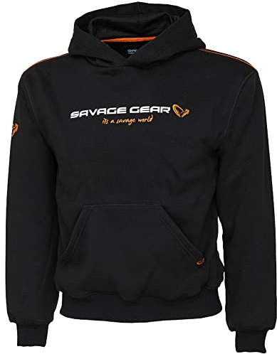Savage Gear Junior Logo Hoodie, Angelbekleidung, Angeln Hoodie, Unisex, Schwarz, Junior 12-14