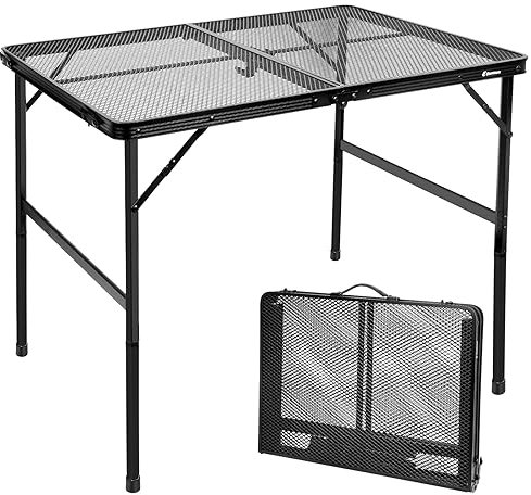 E EASTSTORM Campingtisch Klappbar 90×60cm，Gartentisch，Grilltisch mit Metallgitterplatte，Leicht und Tragbar Kleiner Tisch，Klapptisch 2 Höhenverstellbar（42/66cm） für Picknick Camping (Schwarz)