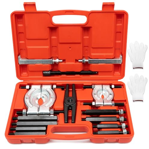 PHMNZIP 14 TLG Lagerabzieher Set Polradabzieher Trennmesser Lager Werkzeug Radlager Lagersplittersatz Solider Kugellager Professioneller Abzieher für Werkstatt Kugellager mit Einem Paar Handschuhe