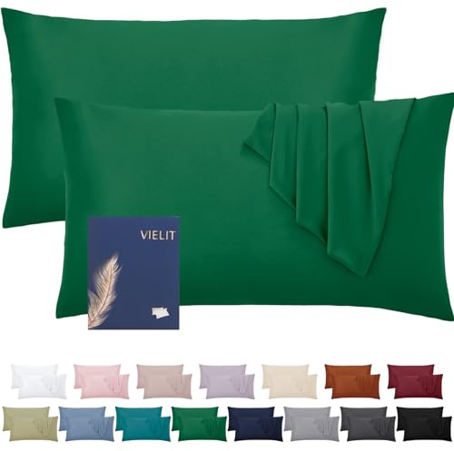 Vielit Kissenbezug 40 x 80 Öko-Zertifikat Weich Kopfkissenbezug 40x80 2er Set Mikrofaser Kopfkissen 40x80 Bezug Kissenhülle Für Kissen 40x80 Resistent Hypoallergen Grün