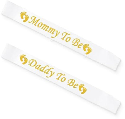 2 Ceintures pour Future Maman Et Futur,Baby Shower avec Empreintes de Pieds Motifs,Cadeau pour Fête Prénatale, Décoration FêTe Bébé Révélation du Genre