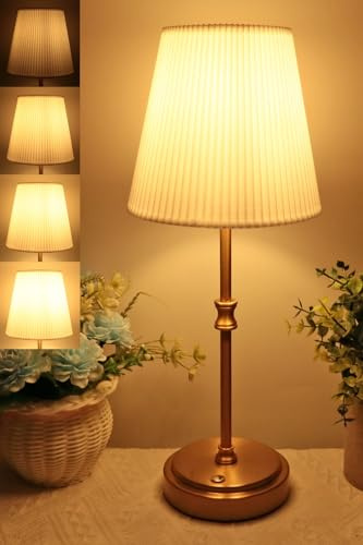 HSLighting Lampe Sans Fil, Lampe de Chevet Sans Fil Tactile Rechargeable Abat-jour en Tissu Portable avec Dimmable Progressif pour Salon Salle à Manger Chambre Bar Table Basse