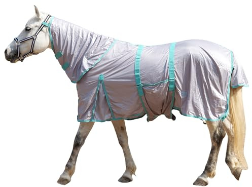 Gallopoff Couverture anti-mouches pour chevaux avec couvre-cou - Couverture d'été respirante avec protection UV et protection contre l'abrasion - Fermeture poitrine réglable - Sangles ventrales