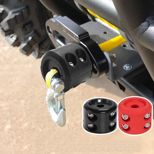 2PCs Upgraded Winch Cable Hook Stopper for Wire & Synthetic Rope Winch Line ATV/UTV/Truck Shock Absorbent Stainless Screws Nuts Prevent Cable Loosening, Reduce Pulling Bouncing & Damage (Black+Red)