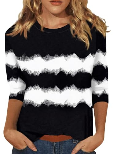 TOFOTL Camicia Donna Maglie Eleganti Divertente Sportive T-Shirt con Scritte Termica Righe Primavera Estiva Camicie Estate Sportive Personalizzabile Bluse E Camicie da Donna 07-Nero 5XL