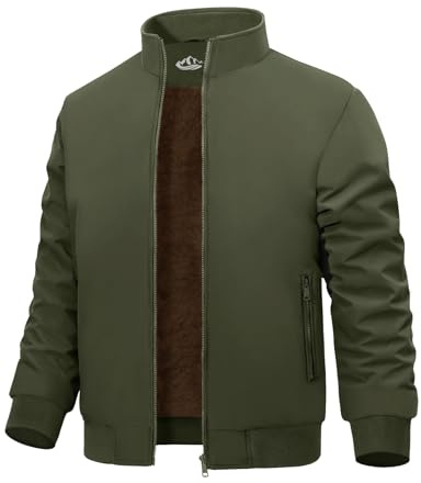 Xnova Blouson Bombers Homme d'hiver Chaud Blousons Aviateur Légère Doublée en Polaire Veste Imperméable mi Saison Thermique Bombardier Manteau Coupe Vent Zippée Travail, Vert Militaire, XXL