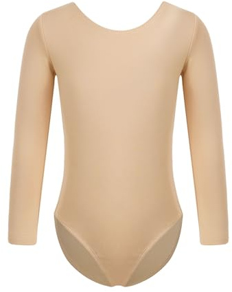 Riismen Niña Forro Polar Traje De Gimnasia Manga Larga Body De Gimnasia Acolchado Leotardo Body Baile Unicolor Traje Ballet Infantil Ballet Cuello redondo color nude 8-9 años