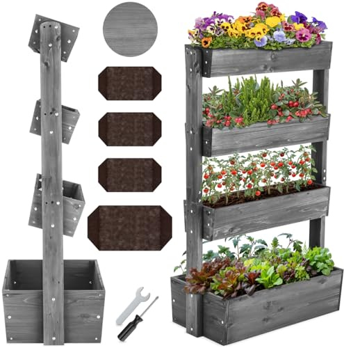 tectake® giardino verticale, fioriera da esterno in legno, orto verticale, giardino verticale, per erbe aromatiche, fiori, verdure, fioriera da balcone, porta piante85 x 45 x 140 cm - Grigio