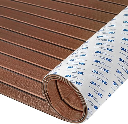 HXBYX EVA Foam Boat Flooring with 3M Self-Adhesive Backing DIY Boats Decking Marine Sheet Faux Teak Material,Non-Slip Cooler Pads (Dark Brown with Black Seam Lines, 95×31-20sqft)