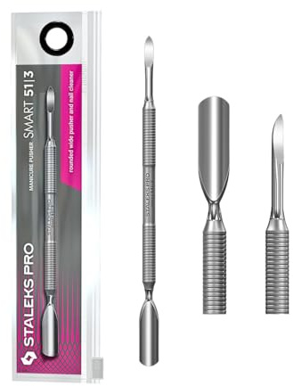 STALEKS PRO by Natury Nails Empujador de cuticulas. Espátula redondeada ancha y limpiador en forma de garra. Manicura y Pedicura. Acero inoxidable. Smart 51/3