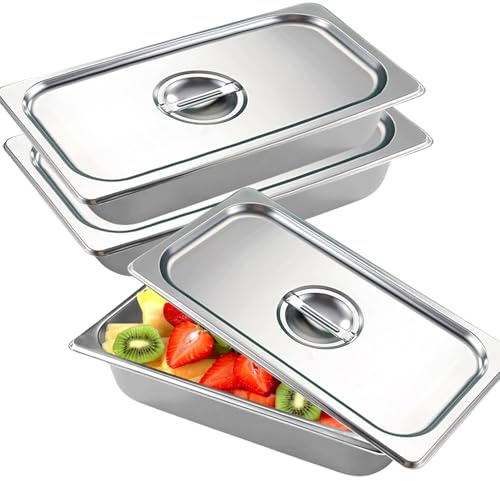 SUNOYA Lot De 3 Bac Inox Alimentaire, Plat Four Rectangulaire, 32,5 x 17,6 CM Plats À Four En Acier Inoxydable, Plat Four Rectangulaire, Bac De Cuisson En Inox, Pour Servir Des Plats Et Gril Gâteaux