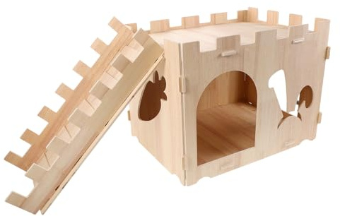 jojofuny Maison Bois pour Hamsters Abri pour Cochon Cachette pour Petits Animaux avec Échelle et Toit Refuge Naturel pour Souris et Furets