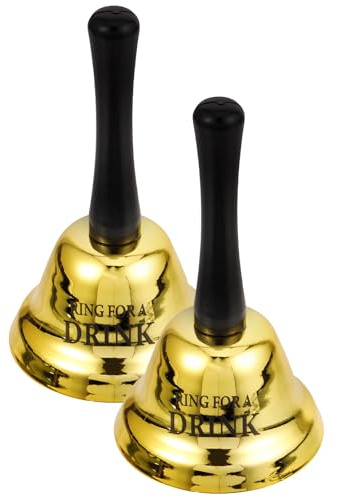 MAGICLULU Lot de 2 Cloches à Main en Métal Doré Drink 13x7,5 Cm, Sonnette D’appel pour Bar, Restaurant et Fête Enterrement de Vie de Garçon, Cloche de Table Décorative et Fonctionnelle