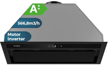 Hyundai Campana Extractora Integrada 60cm, Cristal Negro, HCIN60DI00. Potencia 566m3/h, 3 Velocidades, 2 Filtros, 56 dB Nivel Sonoro, Control Táctil, Filtros aptos para Lavavajillas