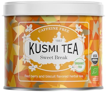 Kusmi Tea - Sweet Break - Loser Tee Bio mit Hibiskus, Kräutern und Früchten - Rote Früchte und Biskuit Geschmack - Koffeinfreier Früchtetee - Loser Tee - 100 g Metalldose für etwa 50 Tassen