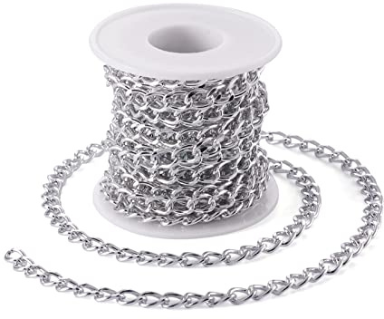 Catena a maglia barbazzale, 10 x 6,5 mm, in alluminio color argento, non saldata, per la realizzazione di collane, gioielli e accessori fai da te, 5 m/rotolo