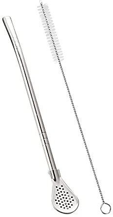 Reusable Stirring Spoon，304 Stainless Steel Drinking Straws， with Filter Spoon,Tea Straws with Cleaning Brush,Yerba Mate Bombilla Suitable for Coffee Shops, Restaurants, Milk Tea Shops（1 Silver）