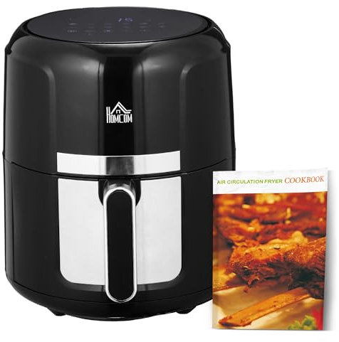 HOMCOM 4L Air Fryer, 1300W Air Fryer Oven with Digital Touch Display, Rapid Air Circulation, 12 Cooking Programs, Adjustable Temperature, Timer, Nonstick Basket for Oil Less or Low Fat Cooking, Black