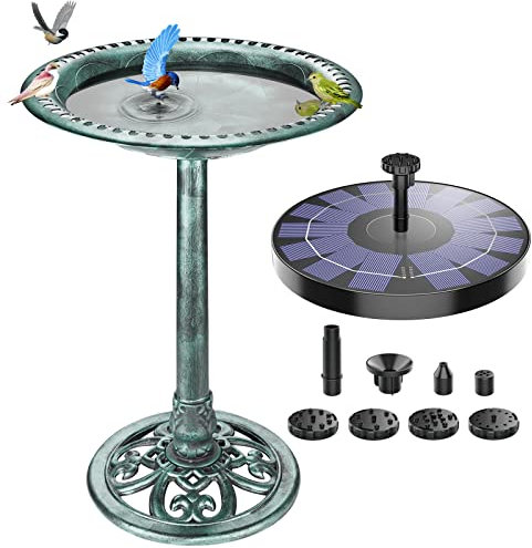 AMZtime Vogeltränke Solar Winterfest Vogeltränke Stehend mit 2,5W Solar Springbrunnen für Außen, Vogeltränke Garten Tränke Bad für Wildvögel, Wassertränke für Vögel,Vogeltränke Garten（ Grün）