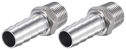 sourcing map Manguera Espiga Montaje 16mm OD X 1/2PT Macho Rosca 304 Inoxidable Acero Recto Tubo Conector para Agua Aire Combustible, Paquete de 2