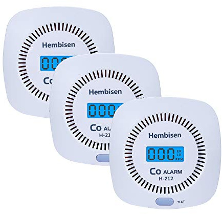 3 Packs Carbon Monoxide Detectors - Hembisen CO Alarm Detector Monitor Battery Operated with Digital Display for House Kitchen Restaurant Hotel Office