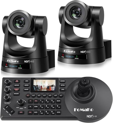 FoMaKo NDI Telecamera PTZ Set di 20x zoom AI Tracciamento con 3G-SDI HDMI IP PoE, Live Streaming Kit (2 Telecamera NDI KN20A e IP PTZ Controller KC608-Pro) per il culto della Chiesa, BN202