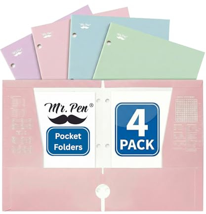 Mr. Pen- 4-Pocket Folders, 4 Pack, 12.5 x 9.5, Pastel Colors | Tear-Resistant Paper Folders with Pockets 3 Holes Punched, High Capacity