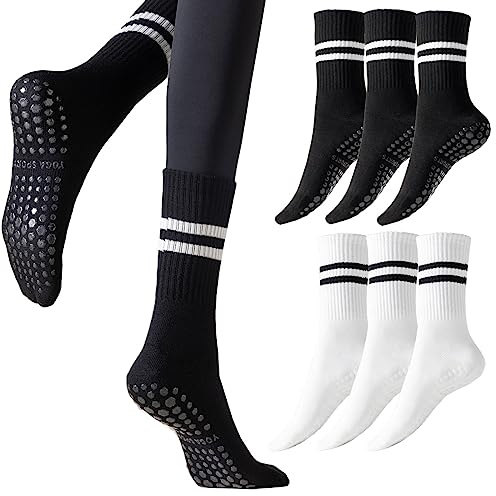 Kevaler 6 Paia Calze Antiscivolo Donna Yoga Calzini a Righe Cotone Calze con Grip Calzini Pilates Antiscivolo Sportivi per Yoga, Pilates, Danza, Sport, Fitness