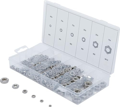 BGS 74249 - Surtido de tuercas hexagonales, acero inoxidable, 300 piezas