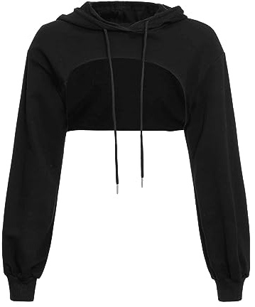Huvtröja dam långärmad – crop tops dam – kort tröja crop top huvtröja ultrakorta tröjor tröja rund krage cut outs skjortor med huva enfärgade toppar huvtröja sweatjacka klubbkläder